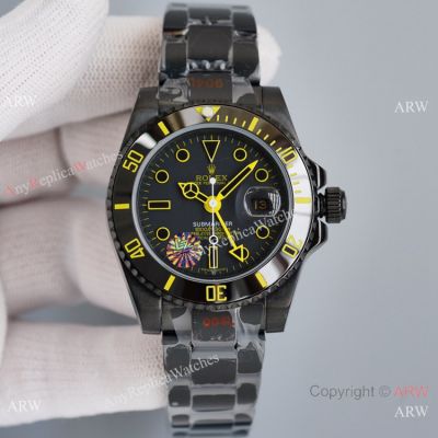 Swiss Copy Rolex Blaken Submariner Watch Gold Markers 904L Steel 40mm